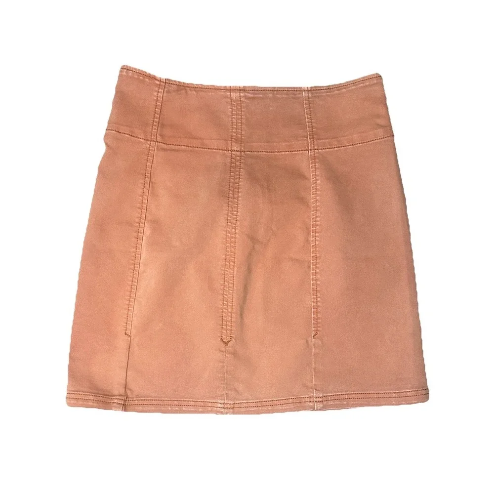 Free People Women's 12‎ Denim Pencil Mini Skirt Orange Tan Boho Festival Stretch